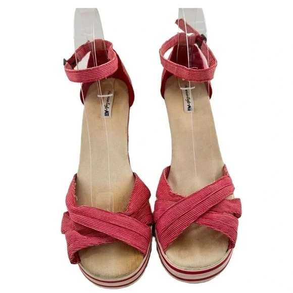 American Eagle womens sandals size 11 red canvas vintage 90s Y2k patriotic - Picture 2 of 15